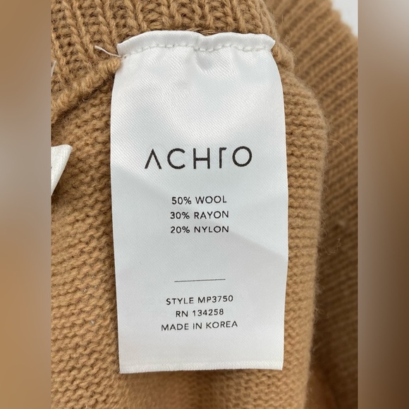 Achro Wool Blend Wide Leg Knit Pull-On Pant Sz.S Camel Stretch Casual Cozy Chic - Picture 5 of 10